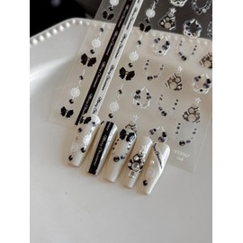 Christmas Nail Art Stickers 5D Embossed Xmas Wreath Nail Stickers Black White Christmas Rhinestone Nail Decals Self-Adhesive Winter Stickers for Women Girls Holiday Manicure DIY Nail Supplies