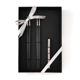 Cutipol GOA Black/Matte Silver Chopsticks Set GO29 2 Pairs with Presentation Box