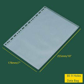 12 Pcs B5 Binder Pockets Document Wallet, Translucent 9-Hole Plastic Data Bag Folder Organizer Waterproof PVC Loose Leaf Bags for Files Notebooks Cards