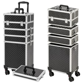 Leeora&Leekoo Portable Multi-Storey Nail Case for Nail Tech Organizer - Wheels Makeup Case Organizer, Cosmetic Case, Makeup Train Case, Make Up Case (Watercube Pattern)