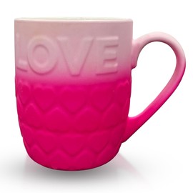 DesirableSip Soft Touch Love 18 Oz Ceramic Coffee Cup - Love Tea Cup with Hearts for Home, Office, or Valentine's Day (Pink)
