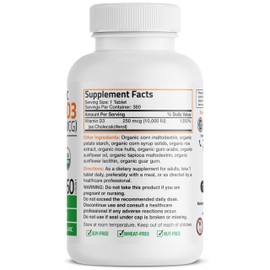 Bronson Vitamin D3 10,000 IU (250 mcg) Certified Organic High Potency Non-GMO Vitamin D Supplement, 360 Tablets