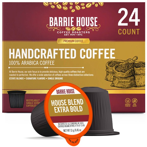 Barrie House Blend Extra Bold Single Serve Coffee Pods, 24 Pack | Compatible With Keurig K Cup Brewers | Small Batch Artisan Coffee in Convenient Single Cup Capsules