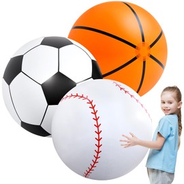 Lewtemi Giant Inflatable Sports Balls Large Inflatable Beach Ball Baseballs Soccer Rainbow Basketball Football for Sport Birthday Party Favor (3 Pcs,Soccer, Baseball, Basketball,27 Inch)