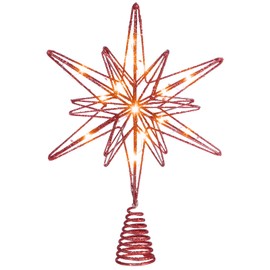 Sonwyoung Christmas Star Tree Topper with 20 Led Lights 12.5 Inch Twinkle Star Lighted Tree Topper Glitter Sparkle Xmas Treetop Ornament for Christmas Tree Home Holiday Party Decorations (Red)