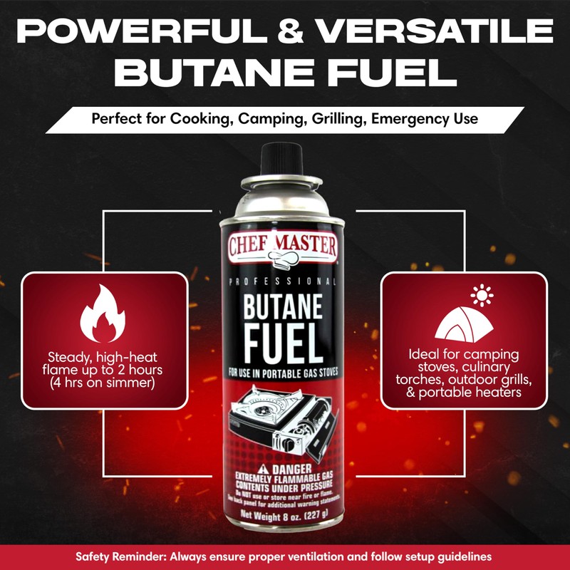 Chef Master 24x 8oz Butane Fuel Canister - Butane Fuel