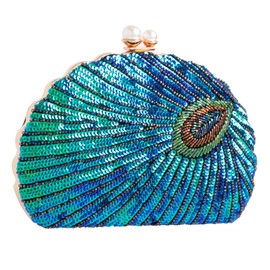 Peacock Sequin Beaded Vintage Hard Case Bridal Prom Wedding Evening Clutch Party Purse Hand Bag (Oval Style)