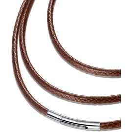 IOYYIO Durable Waterproof Leather Necklace Cord for Men Women, Leather Rope Necklace With Clasp, 2MM 16inch Braided Brown Cord Chain for pendant