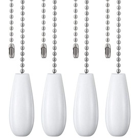 Akahttbn Decorative Ceiling Fan Extension 12 Inches White Wooden Pull Chain Set Ornaments for Light Lamp 4 Pcs (Nickel)