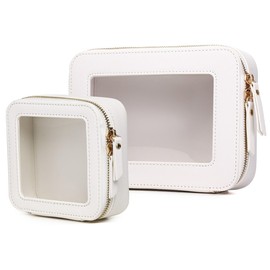 LOFOWN Clear Makeup Bag Small Cosmetic & Toiletry Bag Waterproof Travel Case Women's Pouch Organizer Makeup Bag for Car with Zipper, White, M+Mini, Clear Makeup Bag