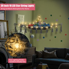 iHansee Stuffed Animals Net w/ LED Star Light, 56 Inch Jumbo Toy Hammock Hanging Storage Organizer Holder Room Décor for Nursery Teddy Plushie, Gray Stuffed Animals Hammock Corner for Kid Girls Boys