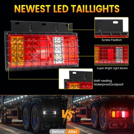 Ourbest Truck Trailer Tail Lights Bar Kit, Stop Turn Signal Brake Reverse Taillight with Iron Net and Bracket Base Waterproof Led Trailer Tail Lights RV Camper Flatbed Trucks (24V)