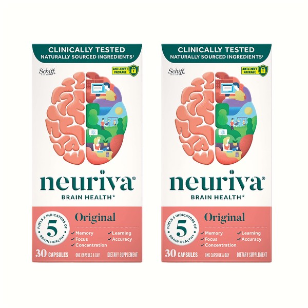 NEURIVA Original Brain Performance (30 Count), Brain Support Supplement with Clinically Proven Natural Ingredients 1 ea (Pack of 2)
