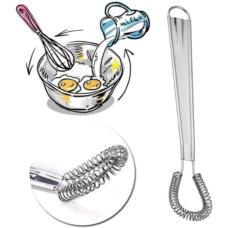 Silver Egg Beater Stainless Steel Mini Spring Coil Whisk Handheld