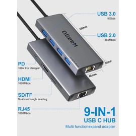 For Apple Laptop Docking Station with HDMI 4K, 9 in 1 USB C Hub, 1000Mbps LAN, 100W PD, US