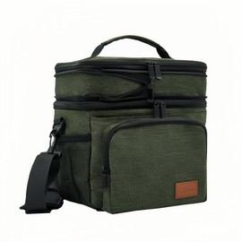 Soft Cooler, 3.5 gal (15 L), Insulated Bag, Lunch Bag, Lunch Bag, Lunch Bag, Lightweight Cooler Box, Soft Lunch Bag, 2 Tiers, Adjustable Strap, Cooler Box with Shoulder Strap (15L Dark Green)