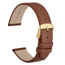 WOCCI 14mm Lug Width, Elegant Watch Band, Genuine Leather Replacement Strap with Gold Buckle (Terracotta Brown)