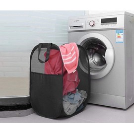BENJUNC 2 pop-up foldable mesh laundry baskets (each with 2 reinforced handles), black + blue…