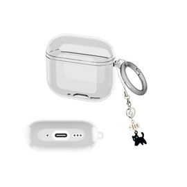 wowjimi AirPods4用 イヤホンケース 猫のペンダント AirPods TPU製保護カバー 全面保護 落下防止 紛失防止 耐衝撃 傷つきにくい 黄変防止 装着充電可能 防水 防塵