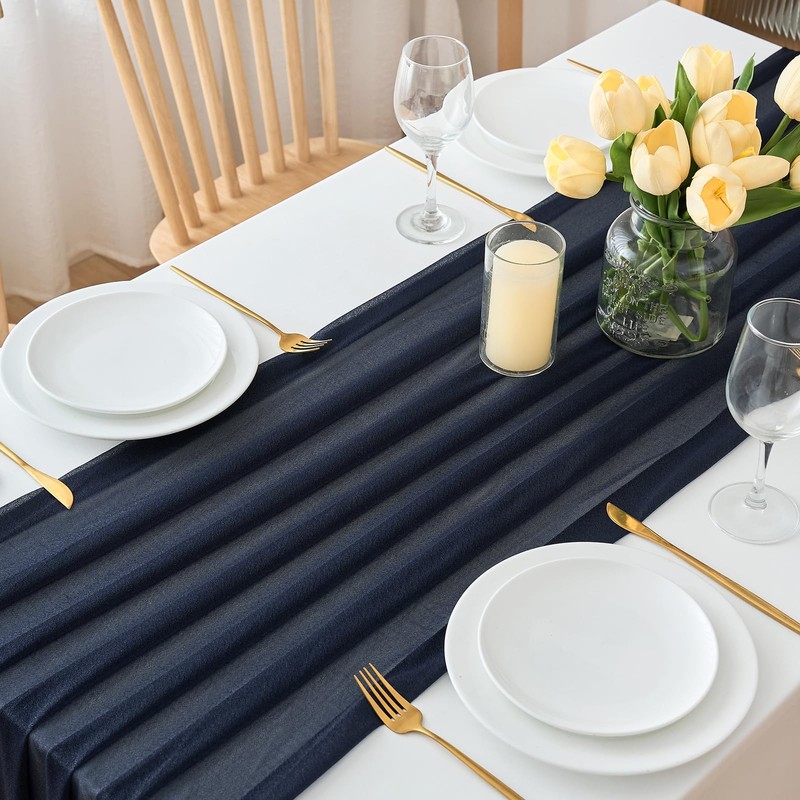 DecorMommt Table Runner Navy Blue Wedding Table Runner Chiffon Decorative