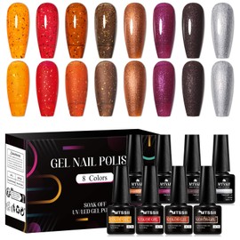 MTSSII Gel Nail Polish Set 8 Colors, Soak off UV LED Lamp Gel Nail Polish Set Mermaid Glitter Gel Polish Home Gel Manicure Kit 7 ml/0.24 FL.OZ (SET-5)