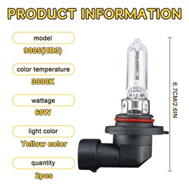 2PCS 9005/HB3 Headlight Bulb, 12V 60W Halogen Bulbs, 3000K Low Beam High Beam Fog Light Quartz Lamp Replacement,Universal Car Xenon Yellow Plug and Play Headlight Bulbs, Driving Light Bulb (9005/HB3)