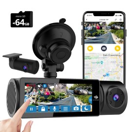 Z-Edge Dashcam 3-Kanal 5K/4K/2K/1080P mit GPS Wi-Fi, Vorne Innen Hinten, IPS Touchscreen, WDR, Infrarot Nachtsicht, Loop-Aufnahme, App-Steuerung, Mit 64GB Speicherkarte, Unterstützt max. 512GB
