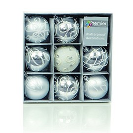 Set of Nine Silver Christmas Tree Baubles (6cm)