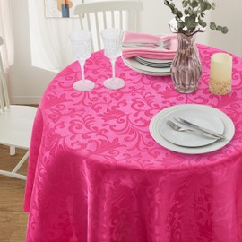 HommxJF - Mantel redondo de satén de damasco, color rosa fuerte, 60 x 60 pulgadas, mantel redondo, resistente a las manchas, sin arrugas, sedoso, suave para comedor, uso en interiores y exteriores