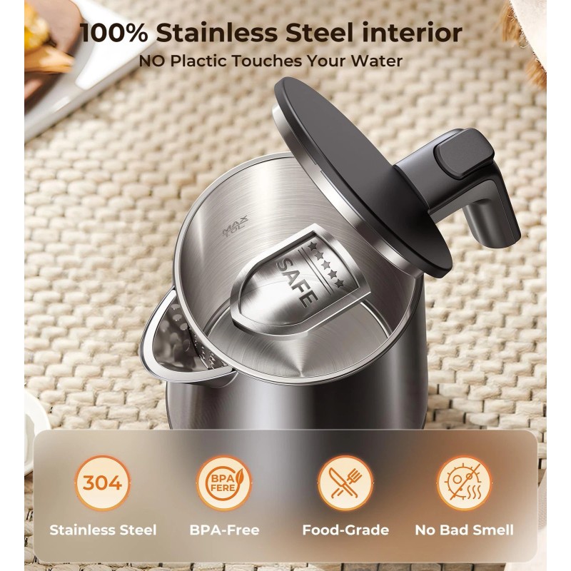 SSYFEI Electric Kettle, Double Wall Stainless Steel Cool Touch Water