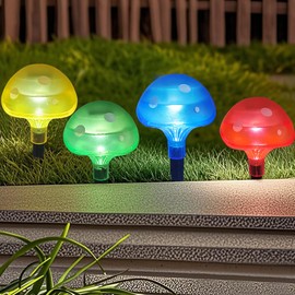 Bright Zeal 4-Pack Mushroom Solar Lights Outdoor Waterproof (8.5" Tall, 4" Wide) - Mushroom Outdoor Garden Red Green Yellow Blue - LED Garden Lamps for Outside Solar Fairy Stake Lamps