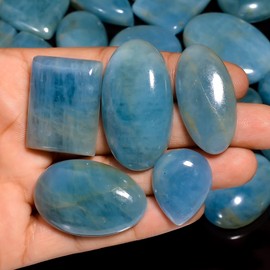 Natural Aquamarine Loose Gemstone 5 Piece Cabochons Lot Jewelry Making Loose Gemstone, Stone Shape Oval & Pear, Stone Size 20-35 mm