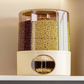 GSC Industries Premium 6-Grid Rotating Food Dispenser with Sealed Lid – 360° Rotation Grain Storage Container for Rice, Beans, Cereal, Peanuts, Barley, and More – Kitchen Pantry Organizer