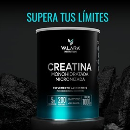 VALARA Creatina Monohidratada 1 kg Mxima Pureza - 200 Servicios - Suplemento Deportivo en Polvo - Sin Azcar - Sin Sabor - Incluye Scoop Dosificador   