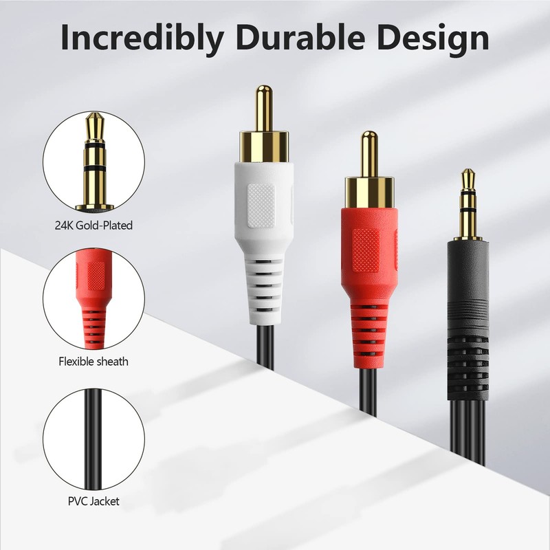 PASOW 3.5mm Stereo Male to 2RCA Male (Right and Left)