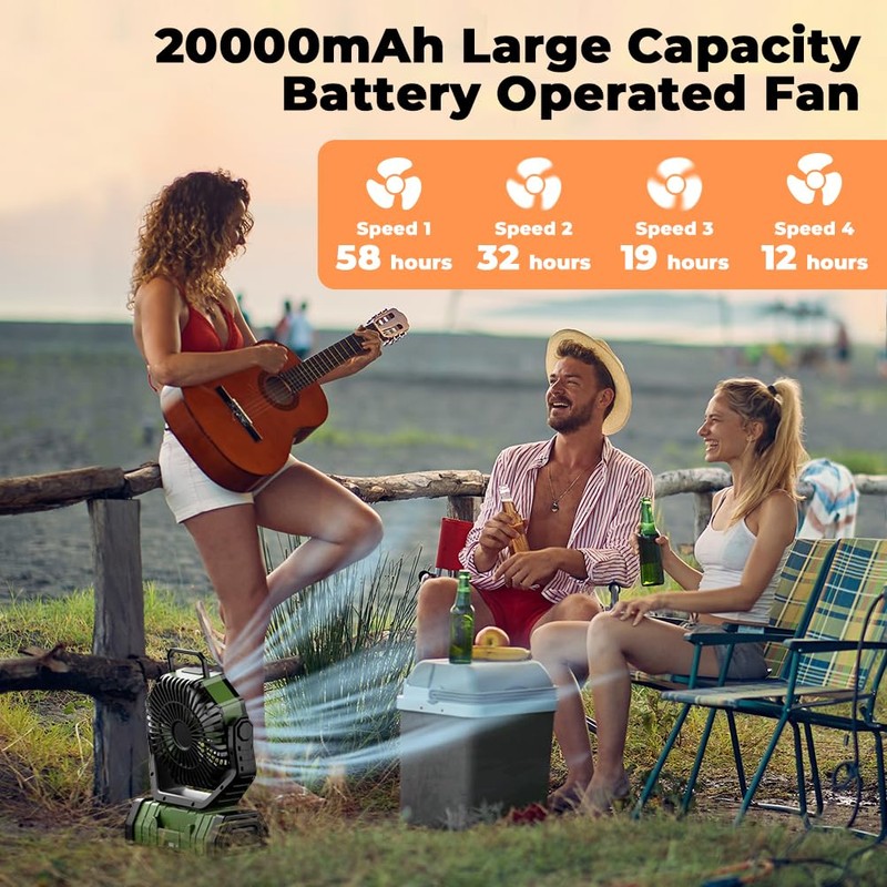 VOSFEEL Camping Fan - 20000mAh Battery Powered Fan Rechargeable with