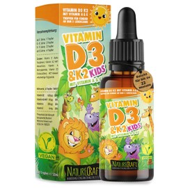 Vitamin D3+K2 Kids with Vitamin A & E, Vegan, Dosed for Children from Age 3 to Adulthood, for the Whole Family, Neutral in Taste (20 ml = Approx. 6 to max. 22 Month Supply)