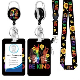 Lanyards for Id Badges, Cute Badge Holder with Retractable Reel Clip, Work Name Tag Lanyard Vertical ID Card Protector Case for Women Nurse Nursing Doctor Teacher Student (Be Kind Flower)…