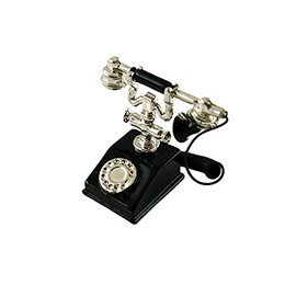 Dolls House Miniature Accessory Classic Black & Silver 1950 60's Fancy Telephone