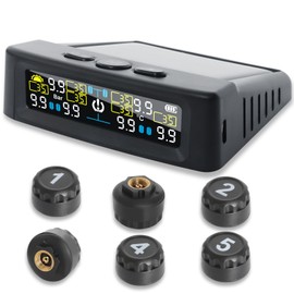 RV Tire Pressure Monitoring System, TPMS Tire Pressure Monitor System with Solar Charge or USB, TPMS with 6 Sensors Trailer Tire Pressure Monitoring System Real-Time Display Tire Pressure Monitor