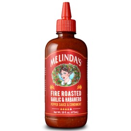 Melinda’s Fire Roasted Garlic & Habanero Hot Sauce - Made with Slow Roasted Garlic, Fresh Peppers, Lime Juice - Rich & Smoky Habanero Hot Sauce 16oz, 1 Pack