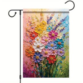 Starlit Patio 12x18 Inch Spring Garden Flag Colorful Flower Oil Painting Style Yard Banner Artistic Textured Floral Design Double Sided Outdoor Decoration for Lawn Patio Home Seasonal Garden Flag