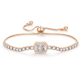 Toplstud Tennis Bracelets for Women, Champagne Gold Square Tennis Bracelet White Cubic Zirconia Bracelet Adjustable Slider Bracelets Prom Jewelry Wedding Gift