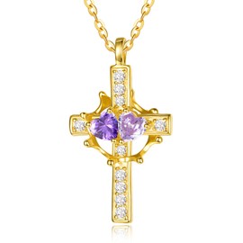 Crown Cross Necklace for Women Sterling Silver Cross Necklace with Crown Gold Cross and Crown Pendant jewellry Amethyst Alexandrite June February Birthstone jewellry Gifts for Women
