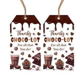 SHADOAMP 50pcs Chocolate Thank You Tags, Chocolate Party Decorations Thanks a Choco-Lot for All That You Do Gift Tags with String for Chocolate Birthday Decoration Staff Employees Teacher Appreciation