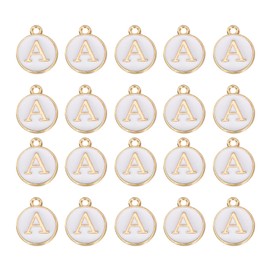 MECCANIXITY 36pcs Pendants Letter Charm Initial Charm Double Sided Enamel Alphabet A for DIY Necklace Bracelet Earrings Jewelry Making Gold & White