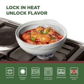 MINH LONG 2-Qt Porcelain Dutch Oven with Lid – Lead & Cadmium Free, Oven Safe to 482°F, Heat Retention, Clay Pot for Cooking on Gas & Infrared Cooktop, Use to Marinate, Cook, Bake, Refrigerate & Serve