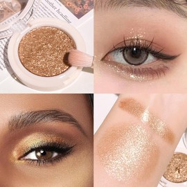 Champagne Golden Glitter Single Eye Shadows Waterproof Long Lasting Gold Shimmer Powder Eyeshadow Highly Pigmented Blendable Champagne Eyeshadow Single Palette
