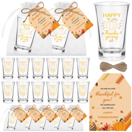 RZJSLSHANHAI 36 Sets Happy Thanksgiving Shot Glasses Reusable Acrylic Thanksgiving Party Drinking Cups Fall Shot Glasses Bulk with Thank You Tag Organza Bag Twine Thanksgivin-g Party Favor for Guest
