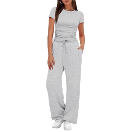 WIHOLL Beach Vacation Clothes for Women 2 Piece Sets Summer Resort Wear Cruise Airport Outfits 2025 Athletic Travel Set Womens Clothing Beach Fashion Conjuntos De 2 Piezas Para Mujer Light Grey L